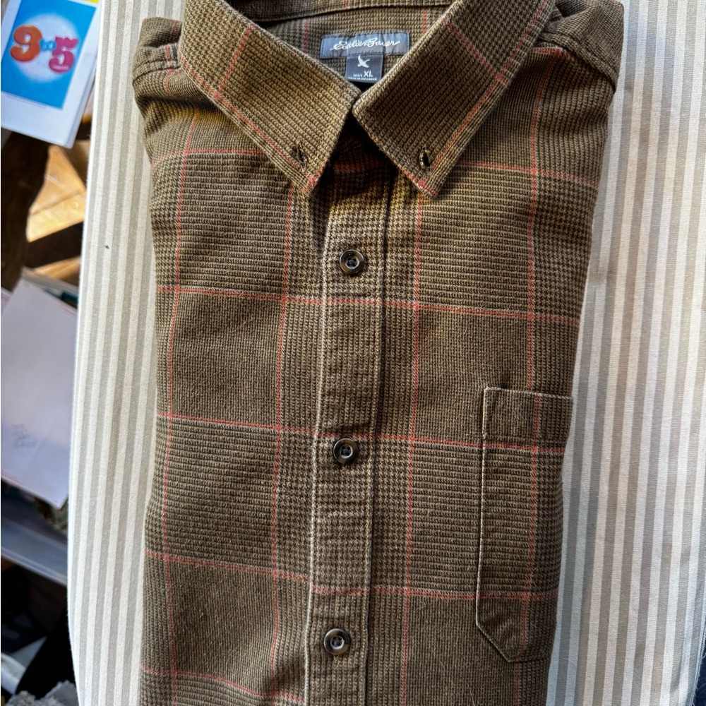 Eddie Bauer Brown Plaid Men's Flannel Shirt